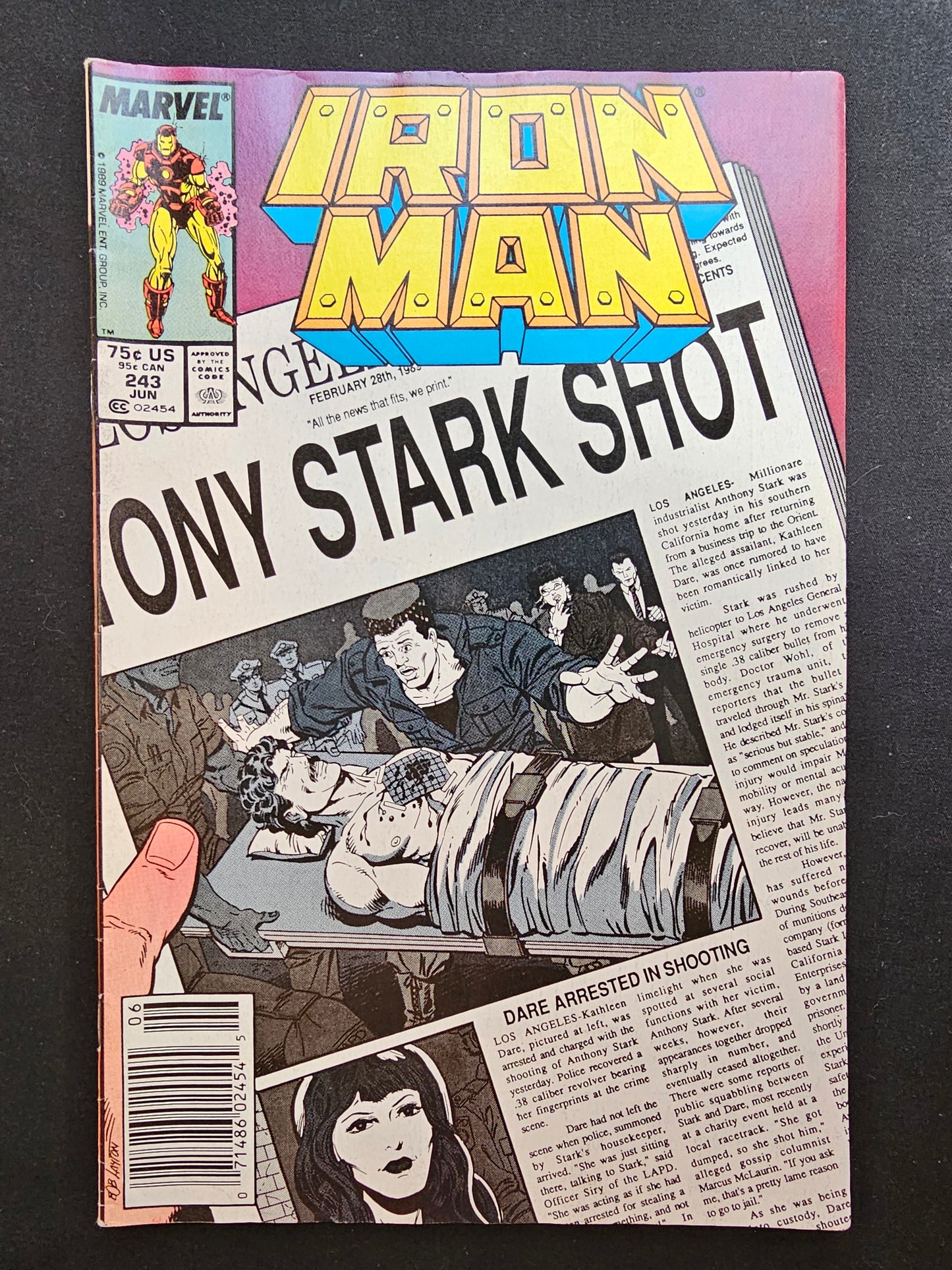 Iron Man #243 (Marvel, 1989) VF - Newsstand Variant - "Tony Stark Shot"