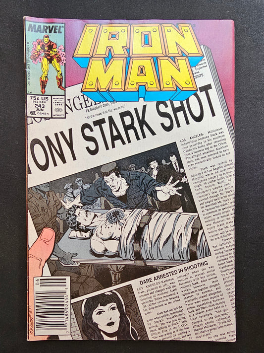 Iron Man #243 (Marvel, 1989) VF - Newsstand Variant - "Tony Stark Shot"